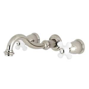Vintage 2-Handle Wall Mount Bathroom Faucet in Polished Nickel