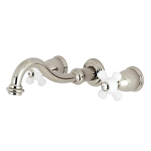 Kingston Brass Vintage 2-Handle Wall Mount Bathroom Faucet in Polished Nickel
