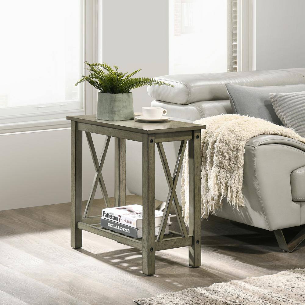 Eden Gray Solid Wood Rectangular End Table with Shelf