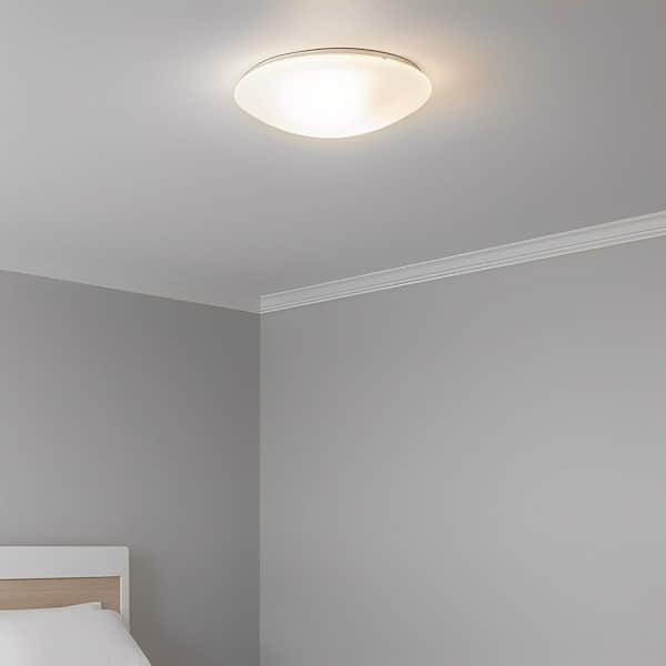 YANSUN 14 in. White Dimmable LED Flush Mount Ceiling Light with Frosted Shade in Daylight White 6000K