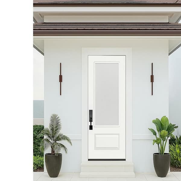 Palisade 36 in. x 96 in. 3/4-Micro Granite Impact Glass RHIS Unfinished Fiberglass Prehung Front Door with 4-9/16 Jamb