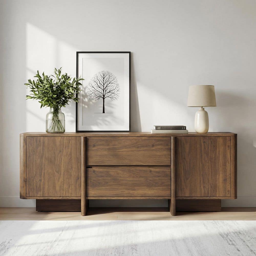 Spruce & Spring Vela Walnut TV Stand Fits TVs Up to 70 in. with 2