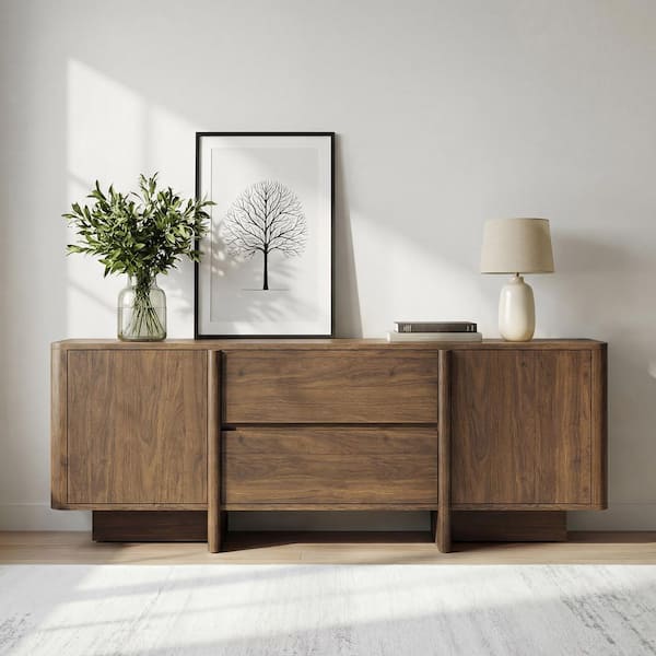 Spruce & Spring Vela Walnut TV Stand Fits TVs Up to 70 in. with 2