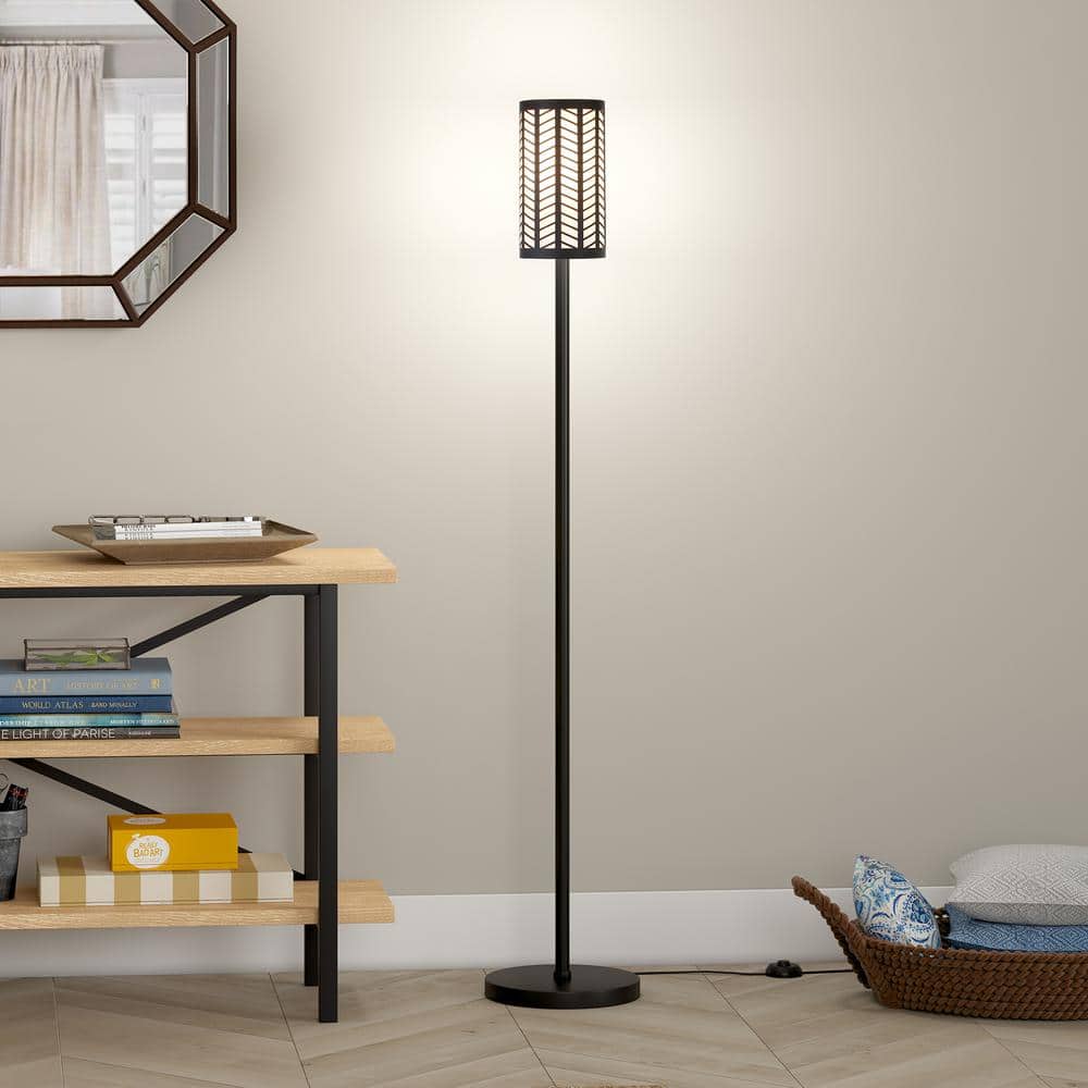 Delia Modern 63.5" Blackened Bronze Floor Lamp with Chevron Shade