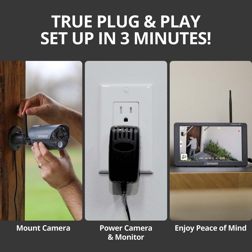 PHOENIXHD Non-WiFi Plug-in Power Security System with 10.1” HD Monitor & 4 Cameras
