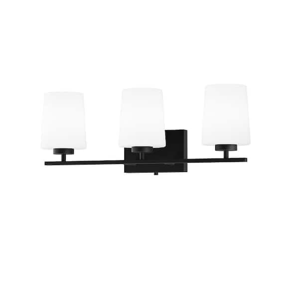 Allaire 23.5 in. Plug and Play 3-Light Matte Black Vanity Light with SkyPlug