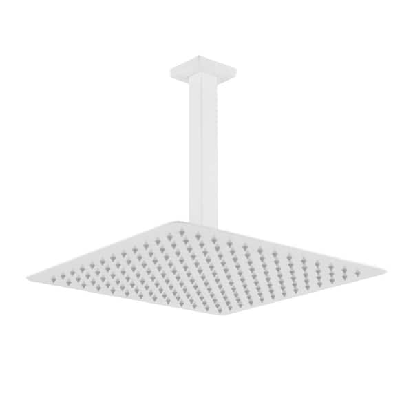 Satico 1-Spray Patterns with 2.5 GPM 11.8 in. Ceiling Mount Fixed Shower Head with Shower Arm in White