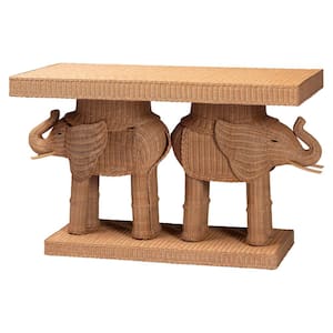 Elissa 51.6 in. Light Honey Specialty Wicker Rattan Elephant Console Table