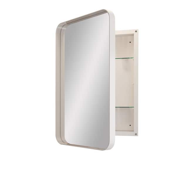 Runesay 16 in. W x 24 in. H Rectangular Metal Recessed White Medicine Cabinet with Mirror Adjustable Shelves Storage in White