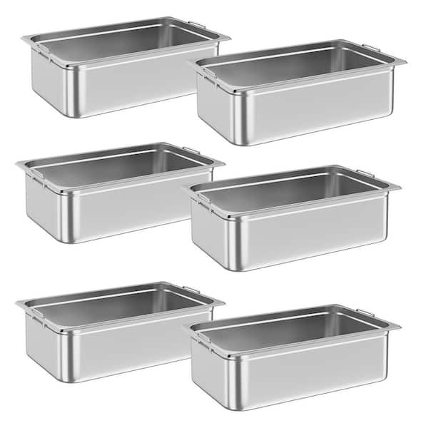 6-Piece Stainless Steel Steam Table Hotel Pans, Full Size 6 in. Deep Roasting Pan Set with Handle