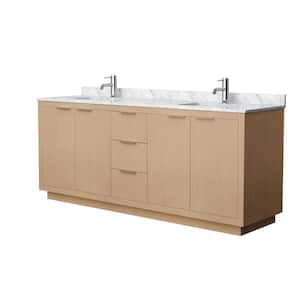 Maroni 80 in. W Double Bath Vanity in Light Straw with Marble Vanity Top in White Carrara with White Basins