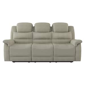 Rosnay 83.5 in. W Straight Arm Microfiber Rectangle Power Reclining Sofa with Center Drop-Down Cup Holders in. Gray