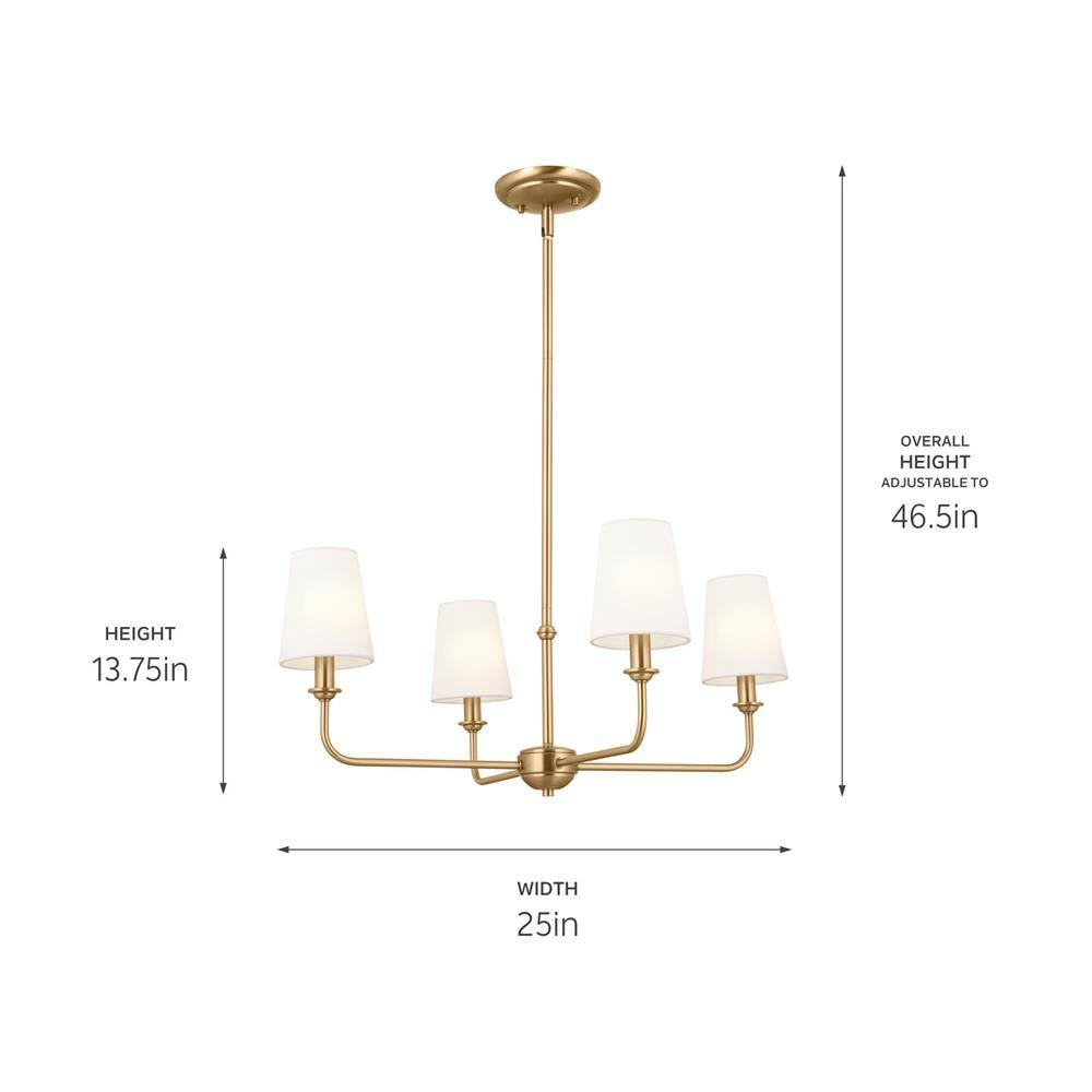 Brushed Brass 4-Light Mini Chandelier with Fabric Shades