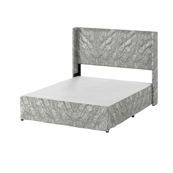 JAYDEN CREATION Raymond 2 Piece Damask Wingback Design King Bedroom Set with Metal Platform Bed Frame