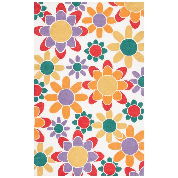 Kids 5 ft. x 8 ft. Ivory/Gold Oversized Floral Area Rug
