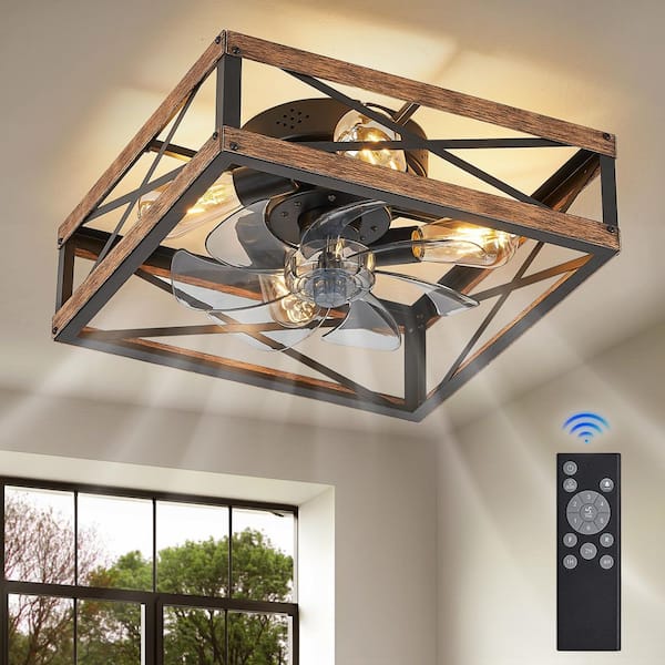 16 in. Indoor Brown Caged Ceiling Fan with Remote Included