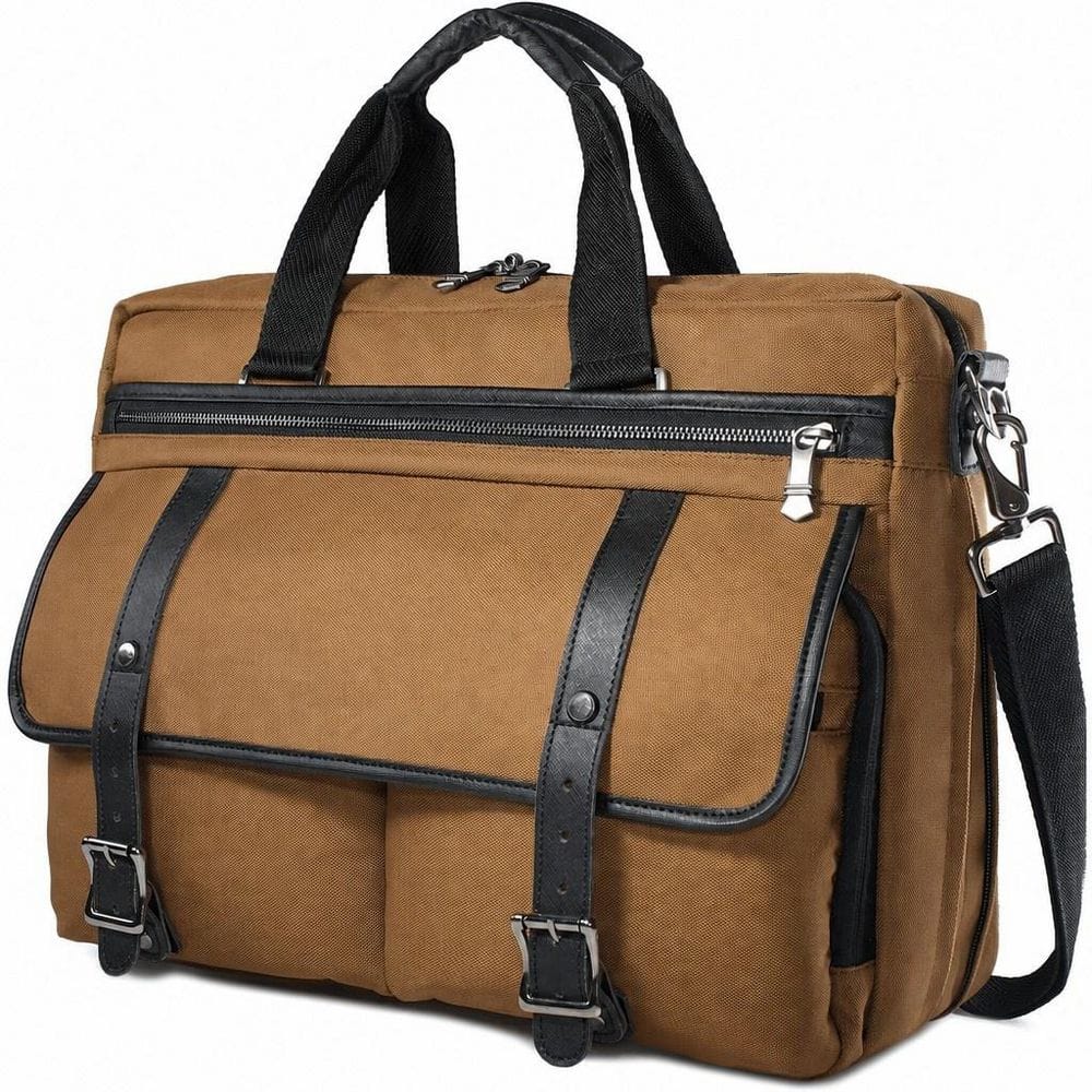17 in. Brown Laptop Briefcases with 4-Compartments, 13-Pockets Laptop Messenger and Shoulder Bags, Expandable Briefcases