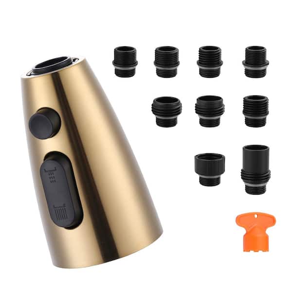 WOWOW 3 Function Kitchen Faucets Head Replacement with 9-Adapters in Brushed Gold