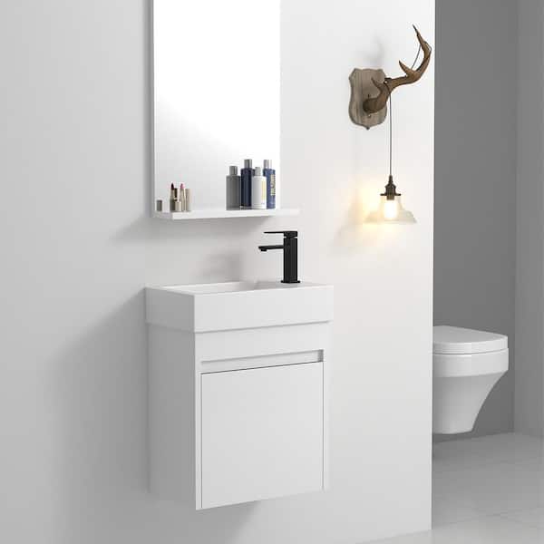 18.11 in. W x 10.24 in. D x 22.83 in. H Bathroom Vanity for Small Bathroom in White with 1-Piece White Resin Basin Top