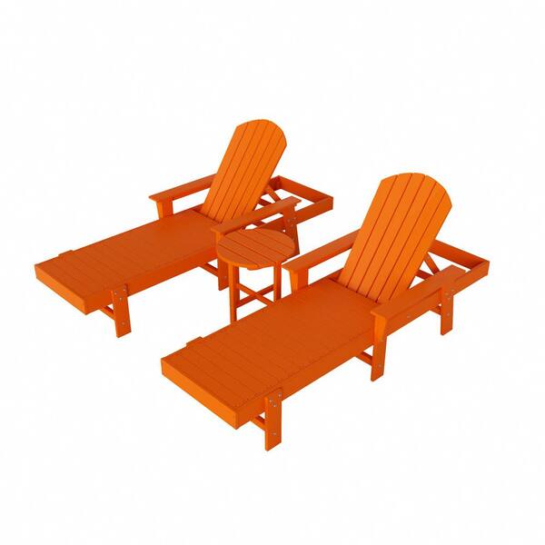 WESTIN OUTDOOR Altura 3-Piece Classic All Weather Adirondack Poly Reclining Outdoor Chaise Lounge Chair with Arms in Orange
