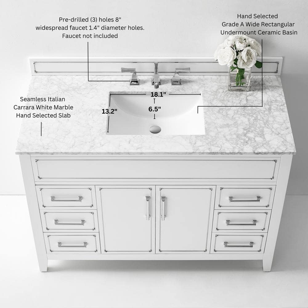 Aspen 48'' White Marble Top Single Bathroom Vanity