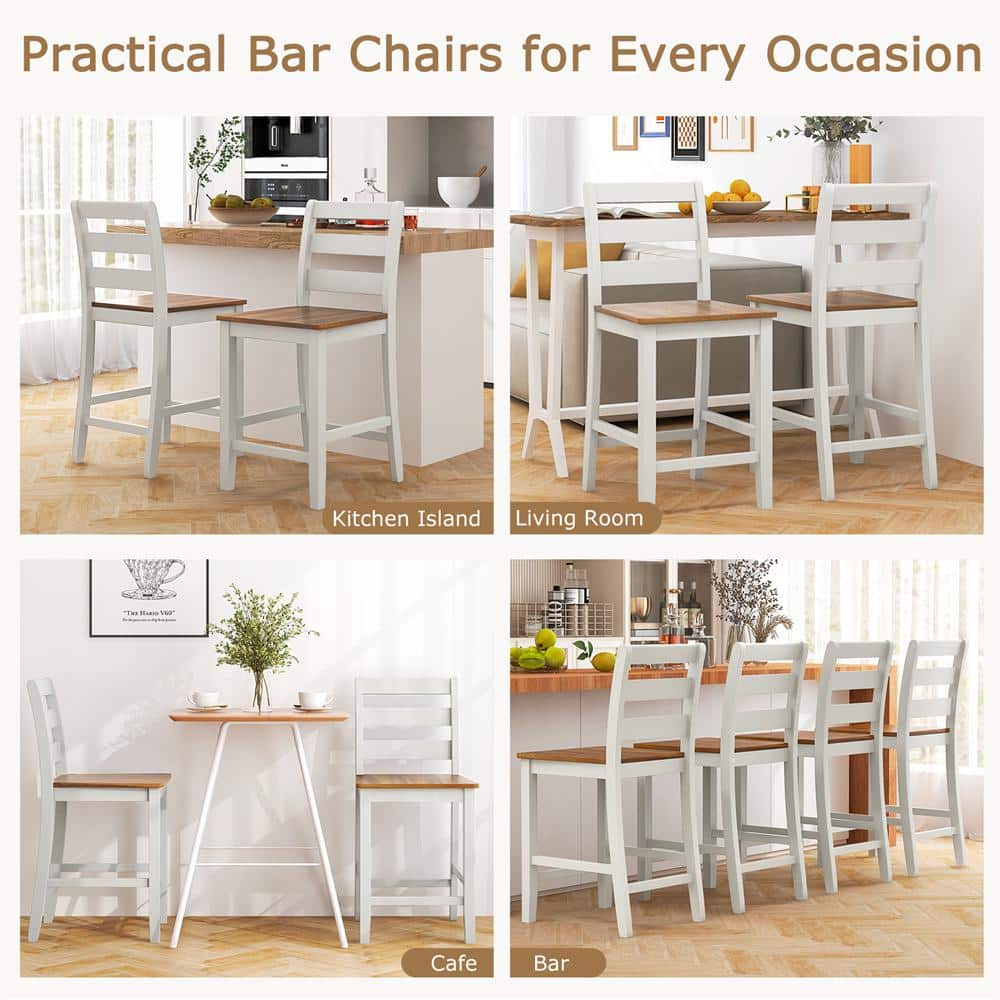 Collage showing bar stools in various settings like kitchen, living room, and cafe.