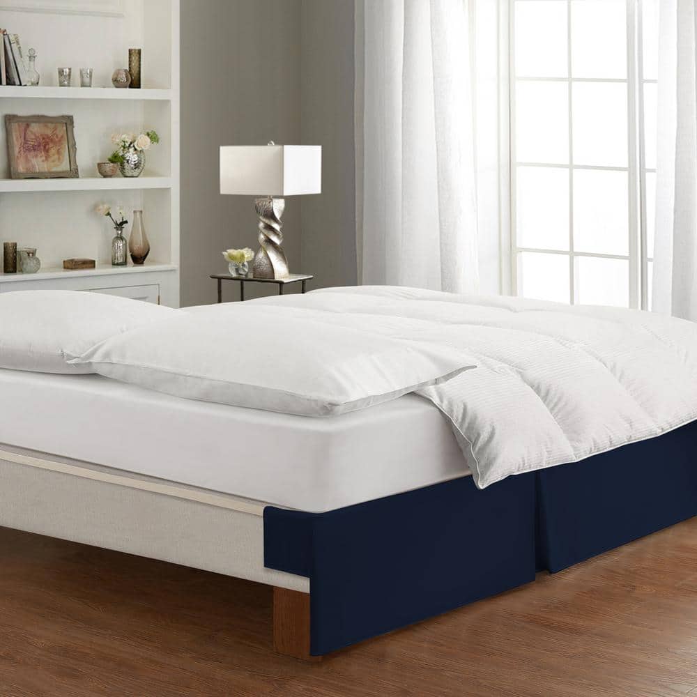 Navy Blue Polyester King Wrap-Around Bed Skirt