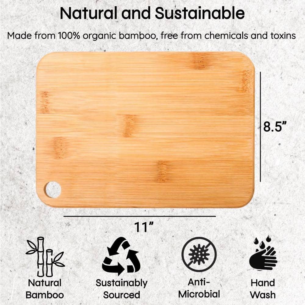 Medium Beige Bamboo Rectangular Cutting Board with Hanging Hole
