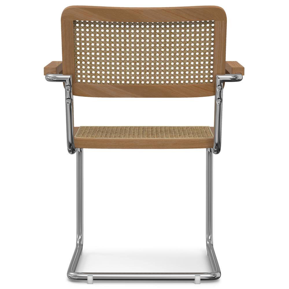 Natural Brown Rattan and Cane Arm Chair with Chrome Legs