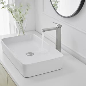 Single Hole Single Handle Bathroom Vessel Sink Faucet With Self-cleaning Nozzles Supply Hose in Brushed Nickel