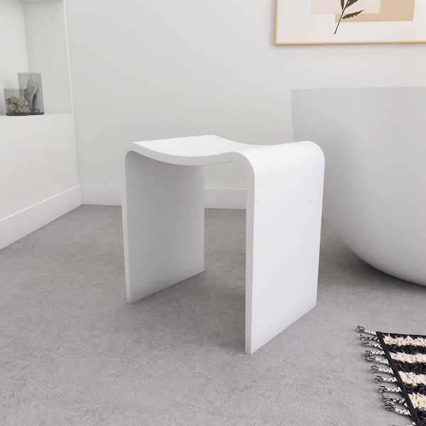 SJ STAR&JANE 15 in. x 12 in. x 16 in. Solid Surface Shower Stool Vanity Seat Walk In Shower Seat in Walk In Shower SeatMatte White