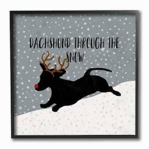 12 in. x 12 in. "Delightful Holiday Dachshund Through The Snow Silhouette" by Artist Heidi Dobrott Framed Wall Art