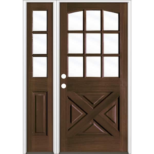 Krosswood Doors 50 in. x 80 in. Farmhouse X Panel RH 1/2 Lite Clear Glass Black Stain Hemlock Prehung Front Door with LSL