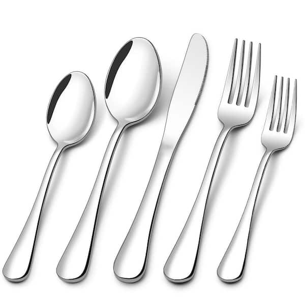 60-Piece Silver Stainless Steel Flatware Set (Service for 12), Inculde Forks, Knives, Spoon, Mirror Polished Cutlery Set