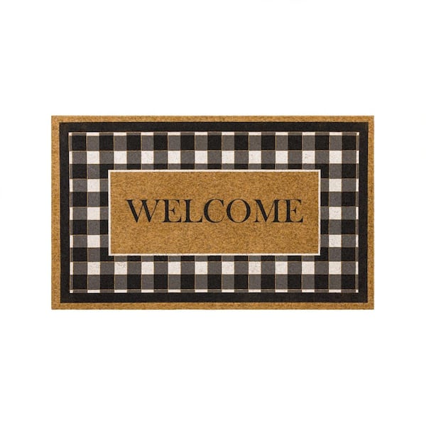 Mohawk Home Fall Welcome Check Natural 18 in. x 30 in. Faux Coir Doormat