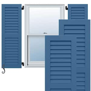 EnduraCore 2-Equal Louver 18 in. W x 37 in. H Louvered Composite Shutters Pair in Sojourn Blue