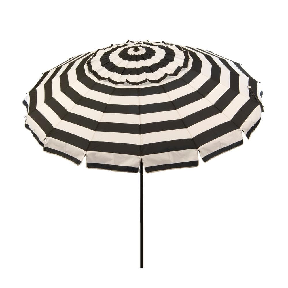 8 ft Black and White Striped Beach Patio Umbrella with Carry Bag
