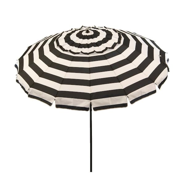 DestinationGear 8 ft. Deluxe Aluminum Drape Patio and Beach Umbrella with Travel Bag in Black and White Stripes