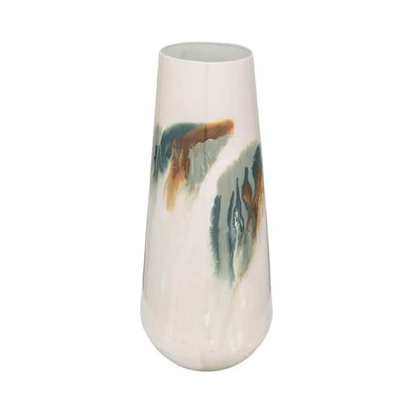 17.75 in. White Metal Iron Cylinder Colored Stained Decorative Vase