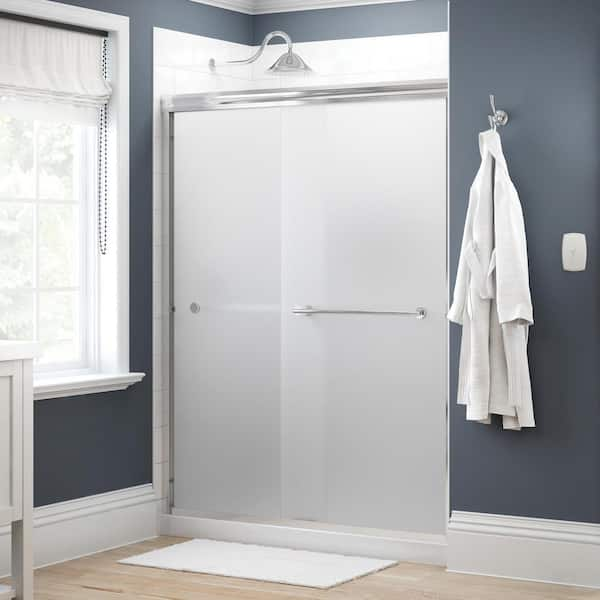 Delta Traditional 59-3/8 in. W x 70 in. H Semi-Frameless Sliding Shower Door in Chrome with 1/4 in. Tempered Frosted Glass