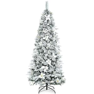 7 ft. White Pre-Lit LED Snow Flocked Slim Artificial Christmas Tree with 350 Warm White Light