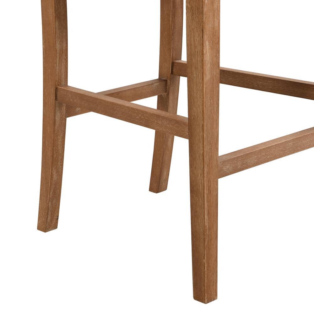 Modern Beige Fabric Counter Stools with Rubberwood Frame, Set of 2