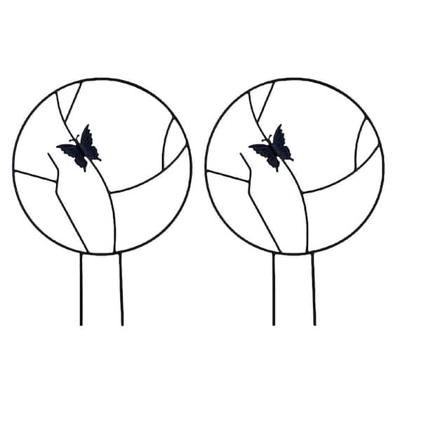 Misopily 13 .8 in. Butterfly Round Iron Garden Trellis Indoor/Outdoor in Black (2-Piece)