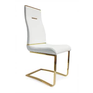 White and Gold Vegan Faux Leather Steel Base Dining Chair