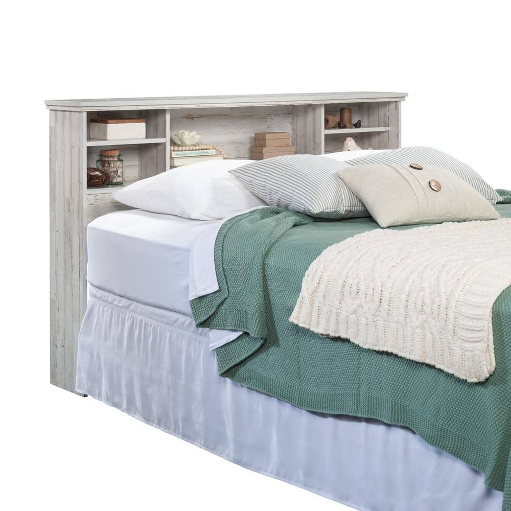Full/Queen White Plank Wood Headboard with Storage