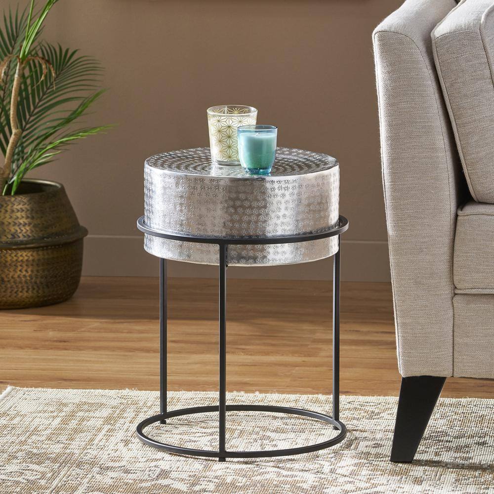 Modern Round Black and Silver Aluminum Side Table