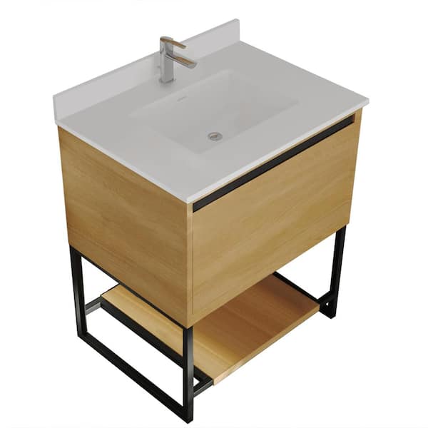 Alto 30 in. W x 22 in. D x 35 in. H Bathroom Vanity in California White Oak with White Quartz Top
