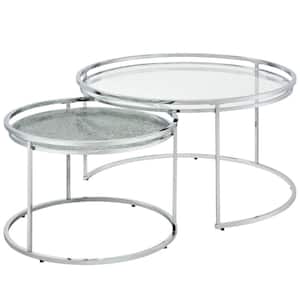Wingate 2-Piece 33.13 in. Clear Round Glass Nesting Tables Set