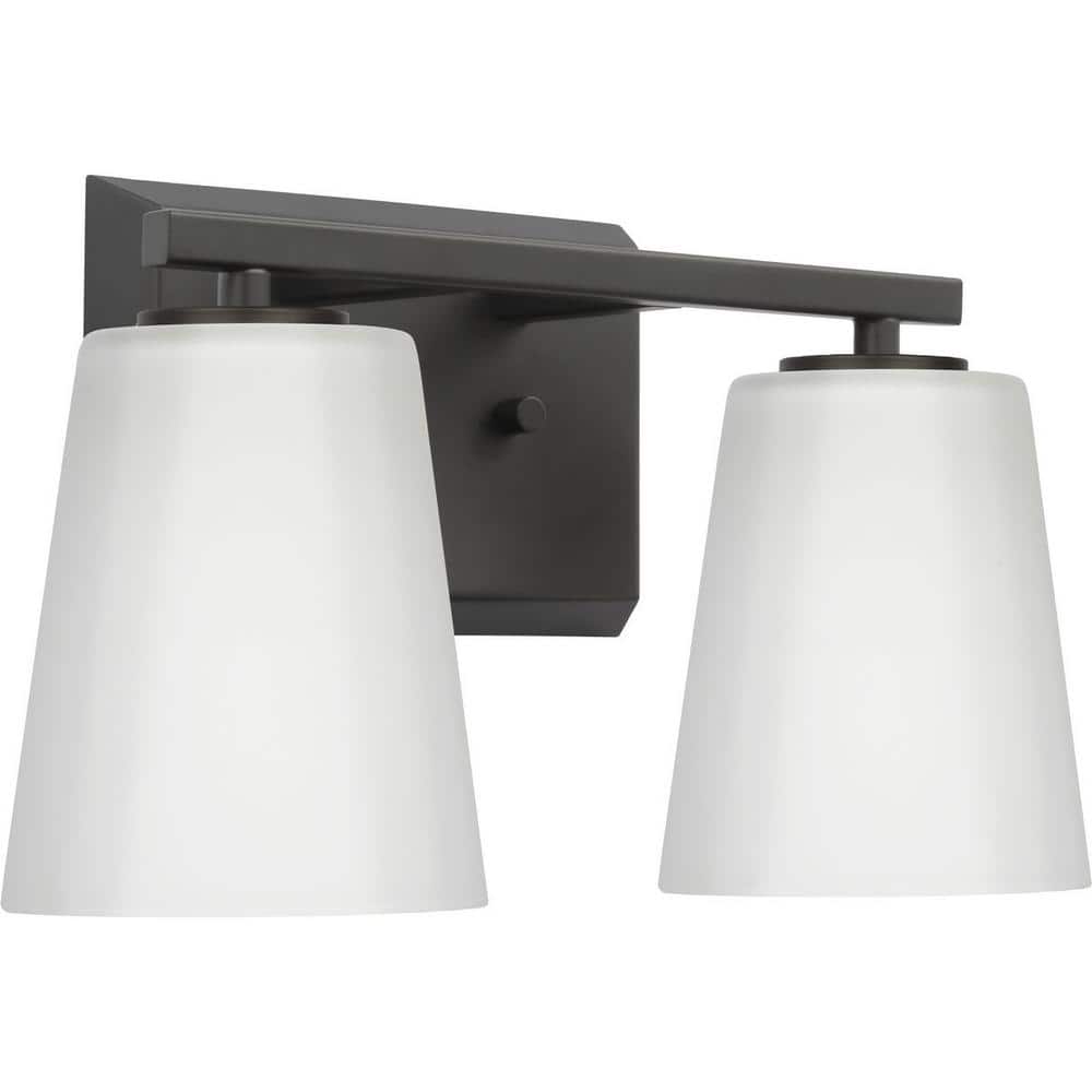 Vertex Matte Black Two-Light Bath Fixture with Etched Glass