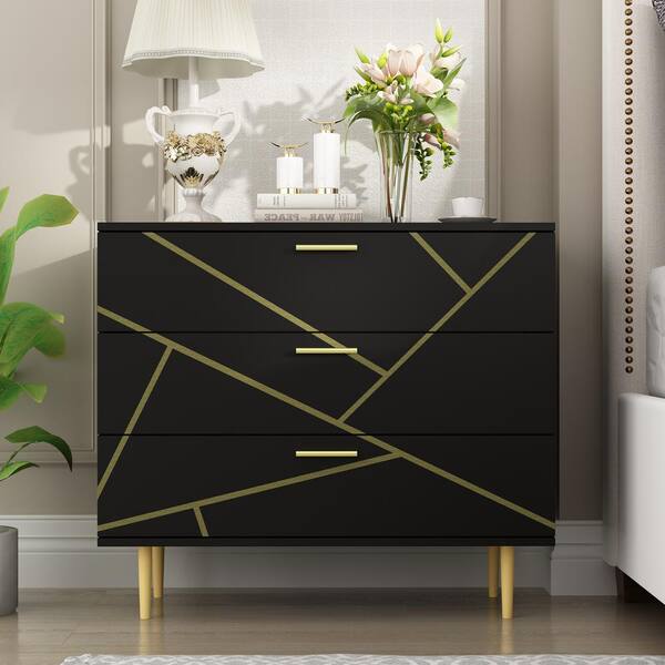 FUFU&GAGA Black 3 Drawers 32.6 in. Width Storage Cabinet, Chest of ...